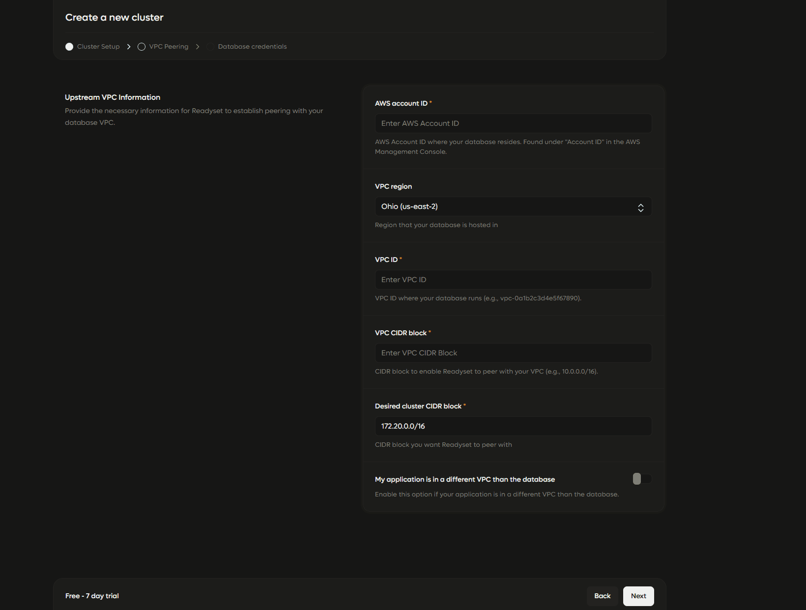 BYOVPC Peering Information