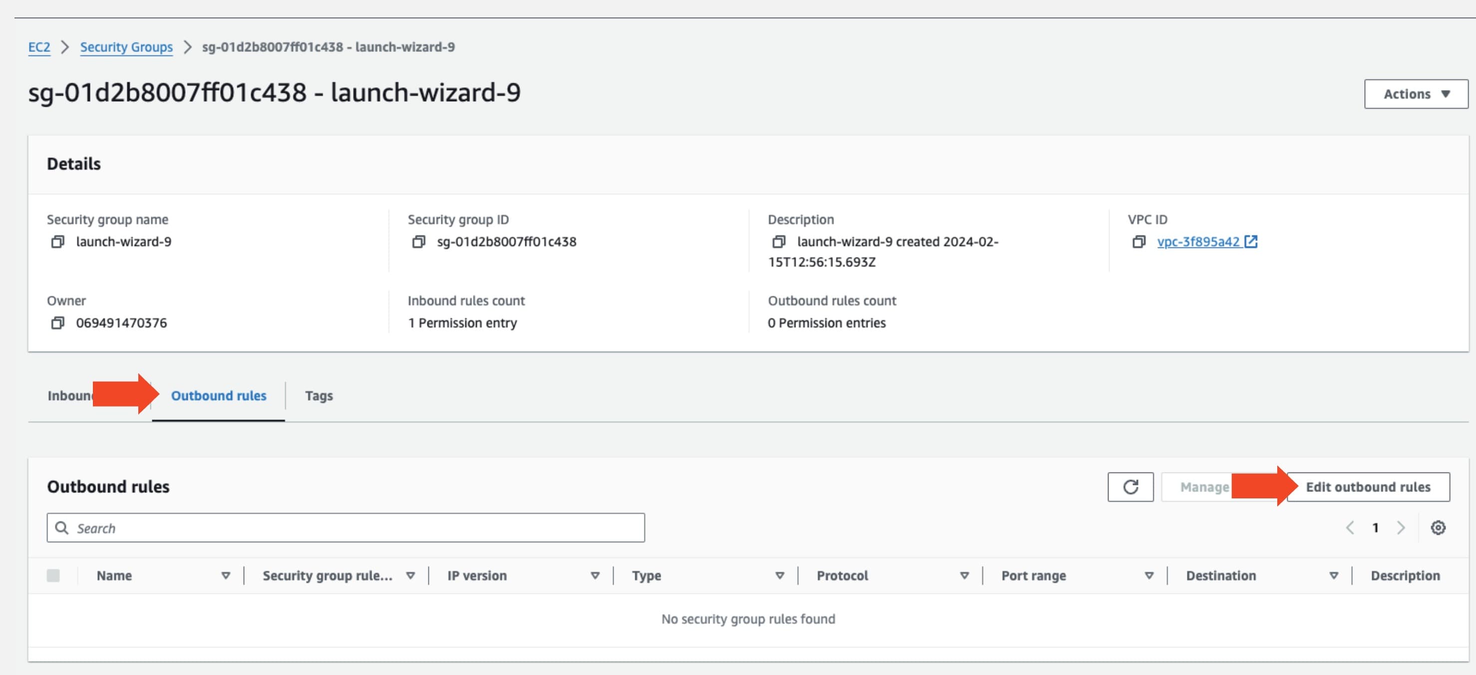 VPC Peering Security Group Inbound Edit