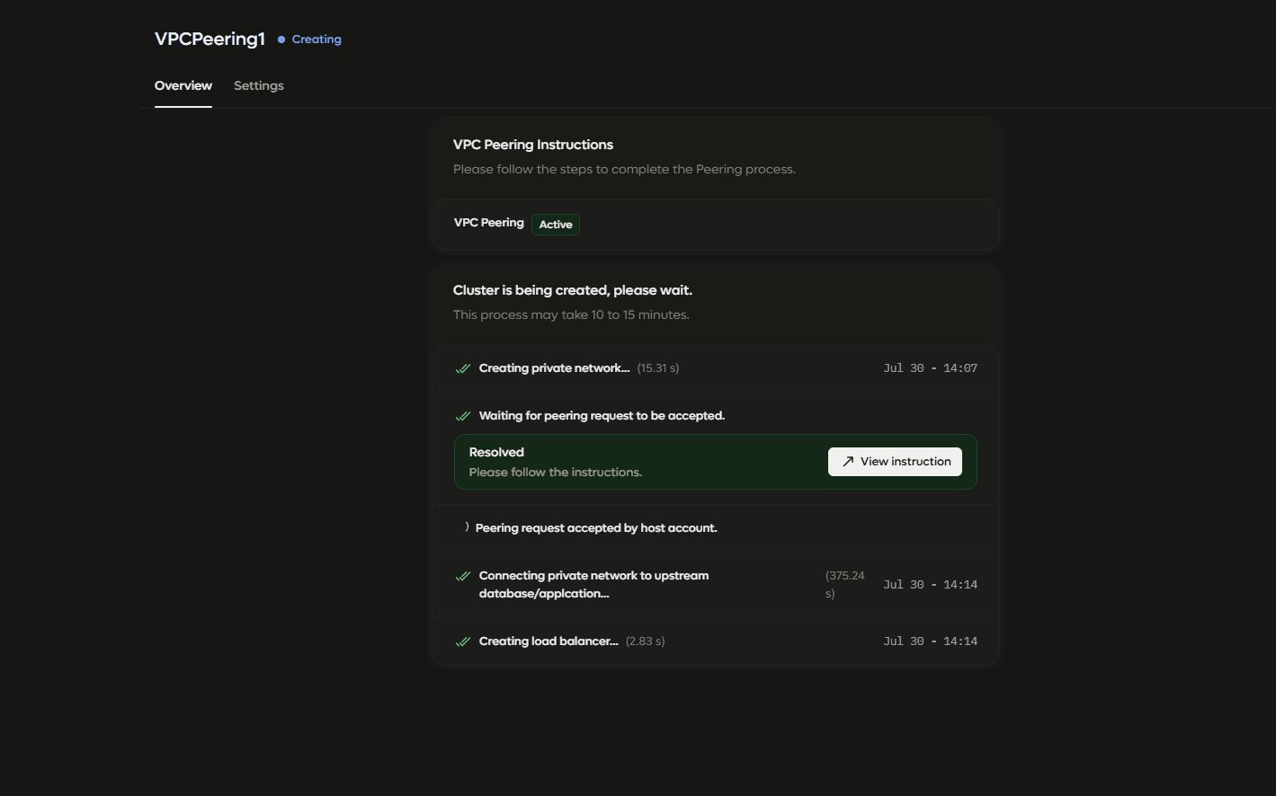 VPC Peering Steps Complete