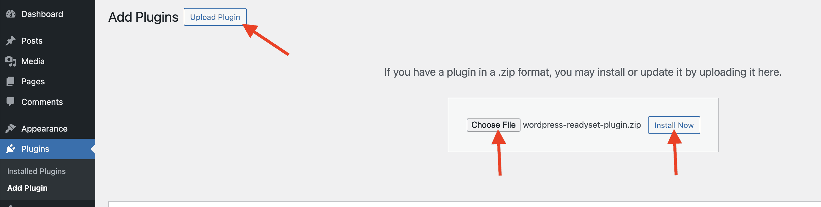 Wordpress add plugin page
