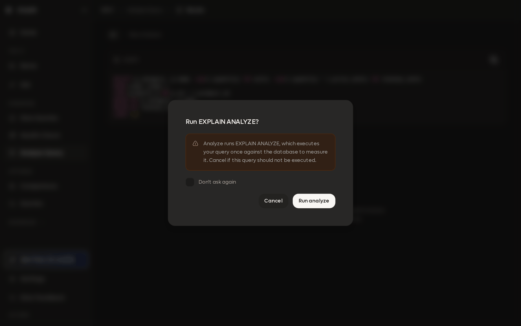 The Run EXPLAIN ANALYZE confirmation dialog