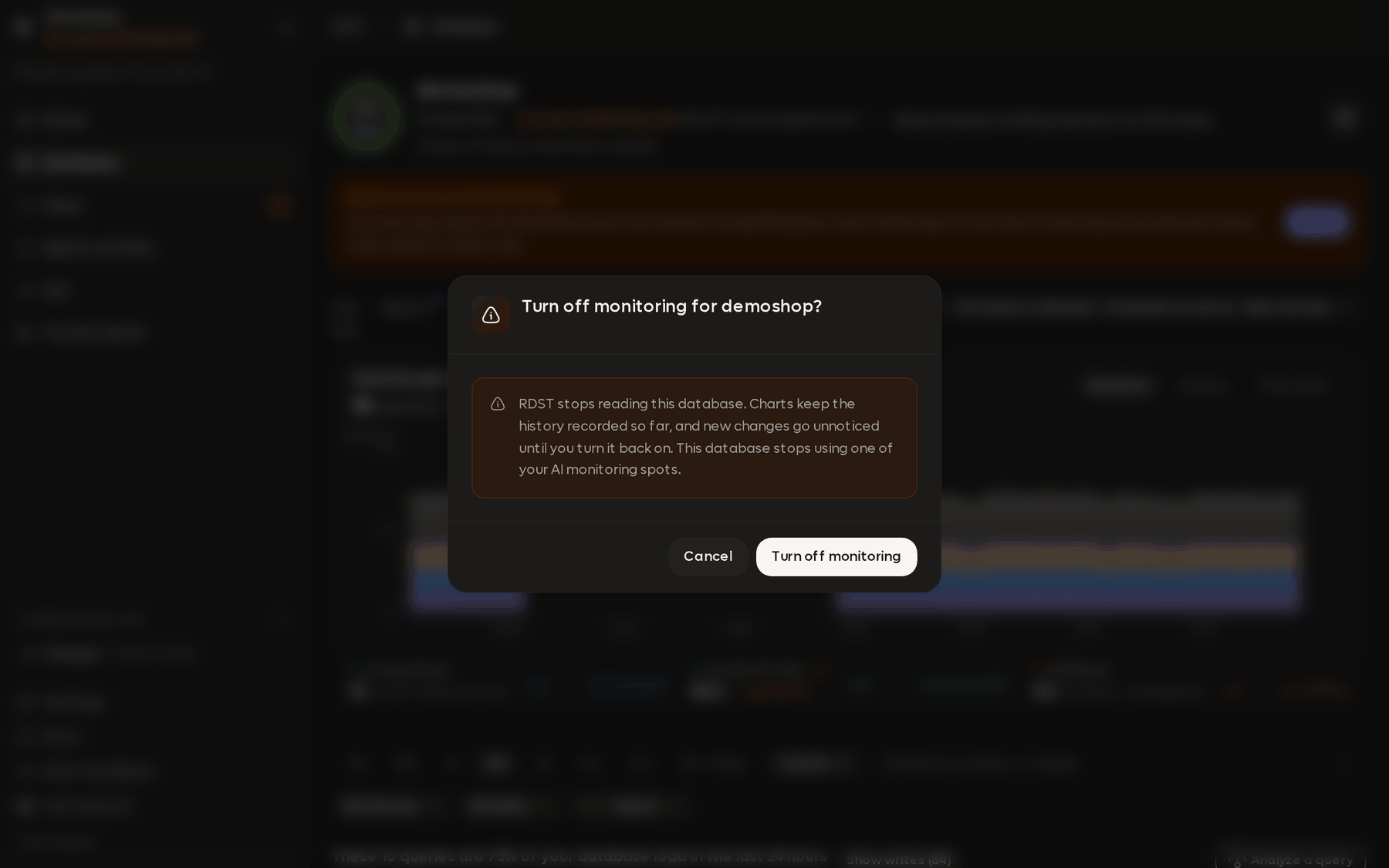 The confirmation before turning monitoring off